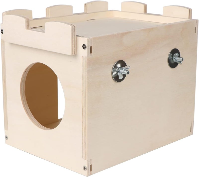 YKD Castle Chinchilla House, Small Animal Hideout for Chinchilla, Guinea Pig, Hedgehog, or Rat, Ventilated Wooden Hamster Habitat with Multiple Doors, Made from Natural Wood - Image 4